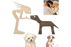 RHQFDM Holzschnitzerei für Hunde Handgemachte Hund Holzschnitzerei Familie Haustier Holzschnitzerei Holzschnitzerei von Hunden und Menschen Geschnitzte Holzdekorationen für Hundeliebhaber