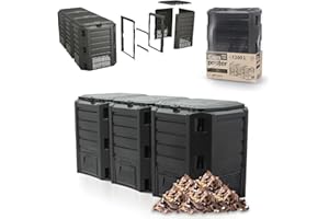 Magubo Komposter Garten, Robuster Schnellkomposter mit 1200-Liter Fassungsvermögen, Thermokomposter, Deckel Klappbar, Schwarz - Ideal für Ihren Garten