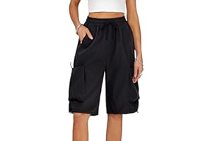 Xinor Pantaloncini Cargo Donna Estivi Bermuda Shorts con Tasche Pantaloni Corti Lunghezza Ginocchio Larghi Vita Alta Comodi