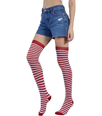 Normani Overknees Strümpfe Für Damen – Geringelt, Aus Baumwolle/Elasthan, Schwarz/lila, Weich & Dehnbar, 1 Paar