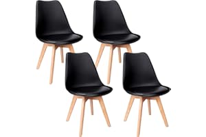 FRUOGO Set di 4 sedie da sala da pranzo con gambe in legno massello in faggio, design scandinavo, con comodo cuscino per sala da pranzo, cucina, soggiorno, camera da letto