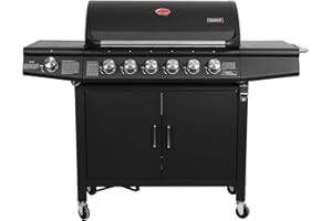 Taino Red 6+1 Gas Barbecue Trolley - Stainless Steel Burners, Gas Grill - Black