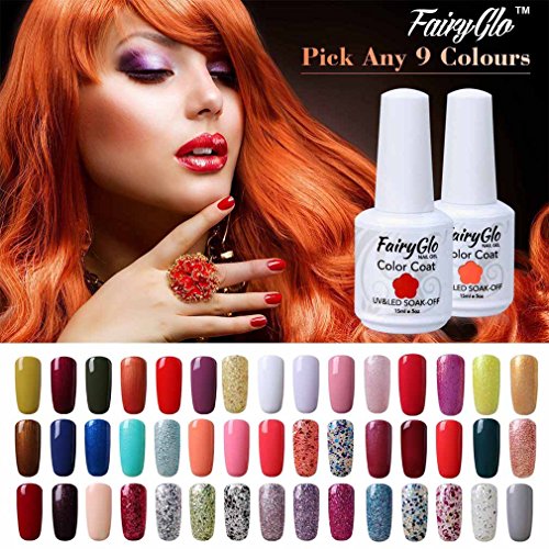 FairyGlo Pick Any 9 Colors Soak Off Gel Nail Polish UV LED Color Nail Art Gift Set