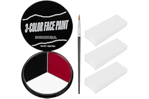 BOBISUKA Pittura per Viso Nero Bianco Rosso + 3 Spugne + 1 Pennello, Trucco Teatrale, Body Painting per Halloween, Carnevale, Clown, Effetti Speciali