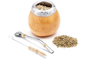 BALIBETOV Yerba Mate Gurda Kubek (Oryginalny Naturalny Ręcznie Robiony Argentyński Kubek Yerba Mate) - Zawiera Kubek do Yerba Mate, Bombilla (Yerba Mate Słoma) i Szczotka do Czyszczenia (Naturalny)
