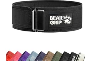BEAR GRIP Self-Locking Weight Lifting Belt – Deadlift, Bodybuilding, Squat & Powerlifting – Premium Weightlifting Gym Belt for CrossFit & Olympic Lifting for Men and Women