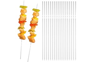 QQ CAT Brochettes de Barbecue en Acier Inoxydable de 40x0,8 cm, Brochettes en métal Plat, bâtons de Cocktail, Brochettes de Légumes Pics en Verre à Martini réutilisables 20pcs