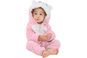 HAHASHOW Bambino Ragazze Pagliaccetto con Cappuccio Neonato Inverno Animale Pigiama Ragazzi Flanella Pagliaccetto 2-36 Mesi
