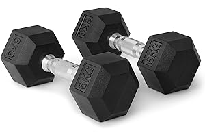 ‎AMAZON BASICS Amazon Basics Rubber Encased Hex Dumbbell Weights Set