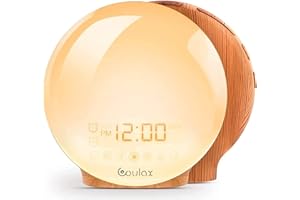 COULAX Despertador con luz de Amanecer Amanecer Atardecer Simulación Despertador con alarmas duales 20 Brillo 7 Sonidos Naturales Radio FM para Adultos y niños