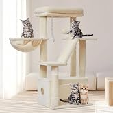 Taoqimiao Cat Tree, Height 98 cm, Cat Tower | Suitable For Kittens, Large Platforms with Pad, Luxury Cat House, Adjustable Ba
