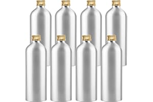 ZEOABSY 8 Pièces Argent Flacon Aluminium Vides 500 ML, Bouteille en Aluminium avec Bouchon en Aluminium Fileté Or pour Cosmétique Shampooing Salle de Bains Hôtel Voyage Rechargeables