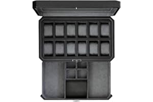 ROTHWELL 12 Slot Pelle Guarda Box con Presa e Consegna cassetto - visualizzazione della Cassa per Orologi di Lusso organizzatore, Microsuede Liner, monili di Chiusura Mens - Scatola Dell'orologio