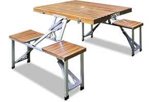 ‎DEUBA CASARIA® Campingtisch mit Stühlen Klappbar Tragegriff Schirmhalter 4 Personen Picknicktisch Koffertisch Klapptisch Campingmöbel Set Leicht Holz