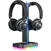 havit &ccedil;ift kulaklık askısı, 2 USB bağlantı noktası, RGB kulaklık tutucu, oyuncular i&ccedil;in, PC i&ccedil;in, siyah (TH650)