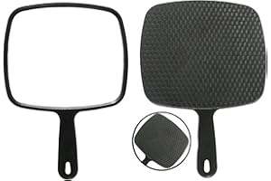PLASTIFIC Salon Professional Hairdressing Espejo de mano grande con mango cuadrado (negro)