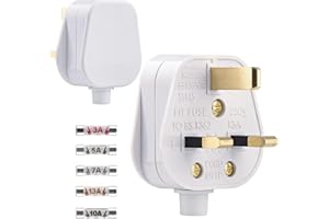 SANDIYAGO 2 Pack 3 Pin Plug UK 13 Amp Plugs Fused Mains Plugs White Plug with 3A 5A 7A 10A 13A Domestic Fuses Kit