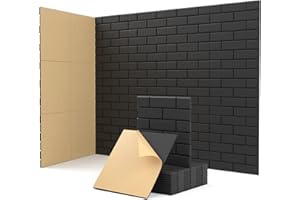 KUCHOOW Acoustic Panels Self-adhesive, 18 Pcs Brick Sound Absorbing Panels, Recording Studio, Bedroom, Gaming Room, Living Room, Decorative Acoustic Tiles for Walls, Doors 11.8" X 11.8" X 0.4" Black