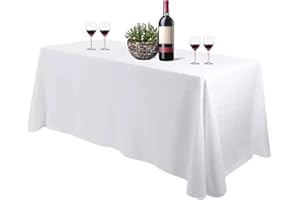 Bea's Party Tovaglia rettangolare grande bianca per tavolo tessuto poliestere,grande, 229 cm x 335 cm bianco nero copritavolo tavolo rettangolare lavabile per eventi matrimonio compleanno (BIANCO)