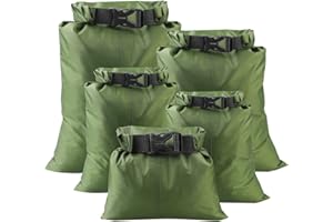 kuou 5Pcs Waterproof Dry Bags, Dry Sack Waterproof Bag Lightweight Snorkeling Drifting Bag Green (1.5L+2.5L+3.5L+4.5L+ 6L)