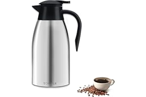 TOWEAR Pichet Isotherme 2L Thermos café 304 Acier Inoxydable Double-Wall Vacuum Isolé thermos 2L avec Poignée et Bec Café Pot Thermos pour Eau Chaud au Bureau Hôtel et Restaurant (argent)
