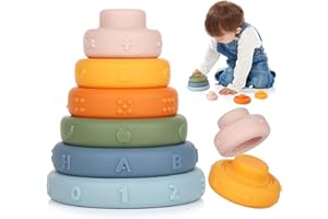 ZWOOS Giocattolo cerchio impilabile e nidificante per bambini, 6 pezzi Mattoncini per Bambini Giocattoli Anelli per la dentizione Giocattoli educativi impilabili da Bagno Soft Squeeze Gioca
