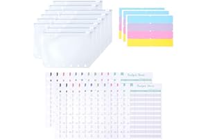 Touchfutrue 12 Stück A7 Binder Taschen, Klarsichthüllen Ringbuch mit Reissverschluss 24 Etikettenaufkleber 12 Haushaltsblatt, Budgetplaner Zubehör Deutsche Stickers für Notizbücher Ringordner