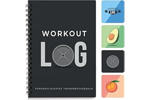 WORKOUT LOG GYM Fitness-Logbuch – Deutsche Sprache – Trainingsplaner – A5-Format, Grau Schwarz – Trainingstagebuch – Zielsetzung für Bodybuilding – von Workout Log