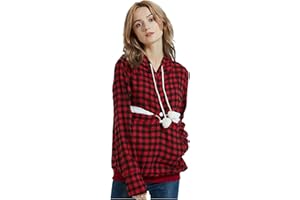 JAXICH Women Men Pet Pouch Hoodie, Long Sleeve Pet Holder Hoodie, Cat Puppy Holder Hooded Pullover Coats with Big Pocket, Solid Color/Plaid Print, Unisex Warm Big Pouch Top for Small Animals Sale