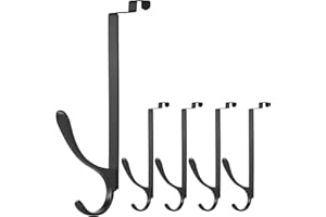 SKOLOO Gancio appendiabiti per porta, 5 pezzi, in metallo, senza foratura, per porta asciugamani, cappotti, colore nero