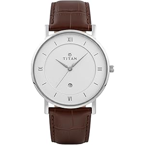 T TAN Men Classic White Dial Analog with Date Brown Leather Strap Watch