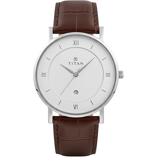 T TAN Men Classic White Dial Analog with Date Brown Leather Strap Watch