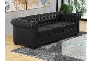 VENTE-UNIQUE Sofá de 3 plazas en Simili Chesterfield – Negro – Venta única