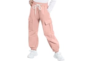JiAmy Pantalon cargo en coton pour filles - Taille élastique - Décontracté - Pantalon de parachute Y2k - Plusieurs poches - Pantalon de jogging pour danse - Pour 5 à 14 ans