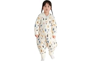 Duomiaomiao 3.5 Tog Baby Schlafsack mit füßen, Winter mit füßen,100% Baumwolle Schlafsack Baby, Baby Jungen 3.0 Tog mit Schlafsack, Cartoon-Laub (85cm-Beige Panda)