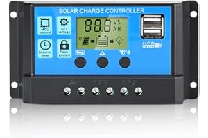 Anern Controlador de Carga Solar Carga de Regulación PWM 30A Controlador De Carga Solar 12V/24V Regulador de Carga de la Batería del Panel Solar con Pantalla LCD y Doble Puerto 5V USB
