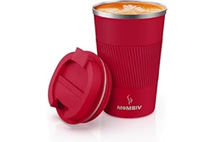 MOMSIV Coffee Cup, Vacuum Reusable Leakproof Double Wall Travel Cup, Insulation Stainless Steel Eco-Friendly Travel Office Mug for Hot Coffee Tea and Cold Drinks, 13oz/380ml (Red)