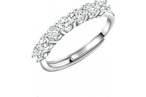 IUDWCG -1 Pcs Anello da donna, anello in oro bianco con sette diamanti pieni, anello aperto regolabile in rame antiallergico, un regalo per una ragazza o una madre affascinante, argento