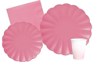 Ciao Kit Vajilla de Fiesta Flower Shape para 24 personas (112 pcs: 24 platos Ø23cm, 24 platos Ø18cm, 24 vasos 250ml, 40 servilletas 33x33cm) de papel compostable eco-friendly, rosa antiguo
