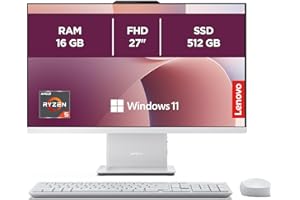 Lenovo IdeaCentre Computer desktop All-In-One, Display 27" FHD, AMD Ryzen 5 7535HS, 512GB SSD, RAM 16GB, Base ricarica smartphone wireless, Speakers, WiFi 6, Windows 11 H, Tastiera + Mouse Wireless