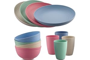 HOMGEN Plastic Dinner Set 12Pcs Unbreakable Light-Weight Kids Dinning Set Picnic Plates and Cups Set Dishwasher Safe Camping Plates and Bowls Set Camping Crockery Set for Home & Picnic etc