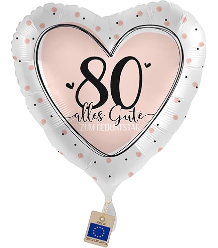 Palloncino A Forma Di Cuore 80° Compleanno - Alles Gute - Colori Bianco E Crema - In Foil, Riutilizzabile Con Cannuccia - 4