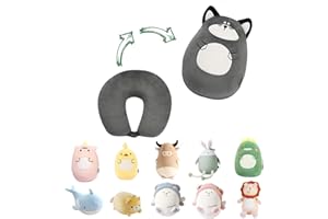 JOYRAVO Podróżna Poduszka 2-w-1 dla Dzieci - Miękka Pluszowa Zabawka, zmienia się w Poduszkę U dla Komfortu podczas Podróży (samolot, samochód, pociąg, autobus) - Husky