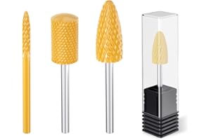 SUBAY Ceramic Nail Drill Bits for Nail Drill 3Pcs, Portable Nail Drill Bits Set for Acrylic Gel Nails with Storage Case, Universal 3/32'' Shank Manicure Pedicure drill bits(Yellow)