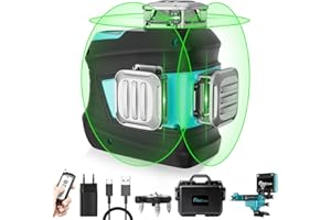 DECTEAM Kreuzlinienlaser 3x360° Grün Selbstnivellierend Laser Wasserwaage, 12 Laserlinie Baulaser Kreuzlaser mit Fernbedienung Magnetische Halterung, Lithium-Ionen-Akku, Einstellbarer 360 Grad Basis