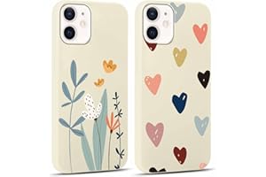 Yoedge 2 Stück Handyhülle für iPhone 12 / iPhone 12 Pro Hülle, Liebesherz & Blume Muster Design Mädchen Aesthetic Handyhülle Weich Schlanke Silikon Flexibel TPU Stoßfest Schutzhülle für iPhone 12 6,1"