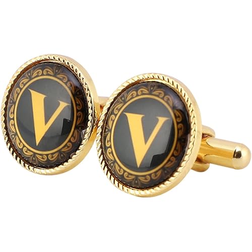 Ollera Premium Collection Name Initial Alphabet Letters Cufflinks Gift Set for Men in Wooden Box