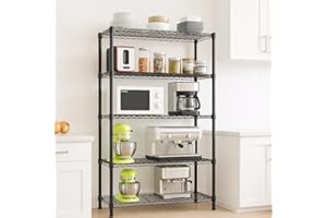 Karl home Metal Wire Shelving Units, 5 Tier Adjustable Free Standing Storage Rack Corner Shelf Pantry Shelves Organizer for Bathroom, Kitchen, Living Room, Laundry (Black, 90X35X180 cm)