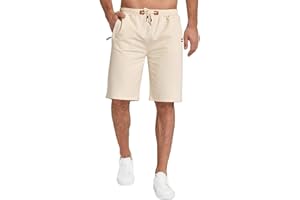 KUYIGO Pantalones Cortos Hombre, Pantalones Cortos Deportivos Informales con cordón y Bolsillo con Cremallera, Pantalones Cortos de algodón elásticos S-3XL