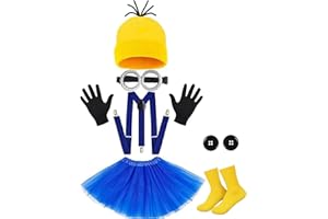 EWRGIJ Costume Accessory, Halloween Costume, 11 Pcs Accessories Steampunk Goggles, Yellow Beanie, Black Gloves, Suspenders and Blue Tutu, Cute Funny for Cosplay Party(11pcs yellow)